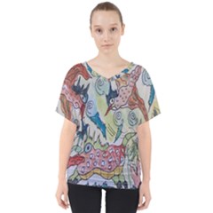 Watercolor Postcard2 V-neck Dolman Drape Top