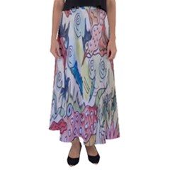 Watercolor Postcard2 Flared Maxi Skirt