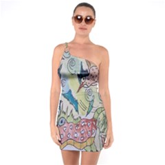 Watercolor Postcard2 One Soulder Bodycon Dress