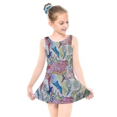 Watercolor Postcard2 Kids  Skater Dress Swimsuit