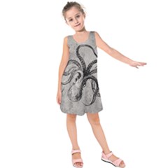 Vintage Octopus  Kids  Sleeveless Dress by Valentinaart