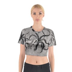 Vintage Octopus  Cotton Crop Top by Valentinaart