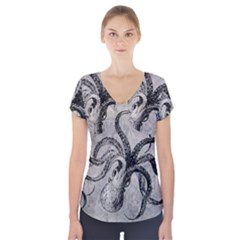 Vintage Octopus  Short Sleeve Front Detail Top