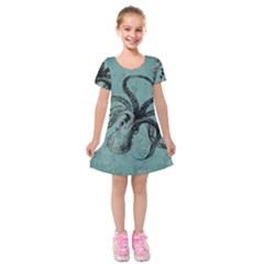 Vintage Octopus  Kids  Short Sleeve Velvet Dress