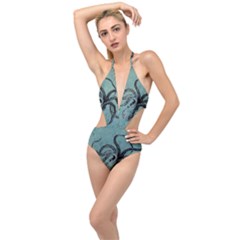 Vintage Octopus  Plunging Cut Out Swimsuit