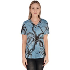 Vintage Octopus  Women s V-neck Scrub Top