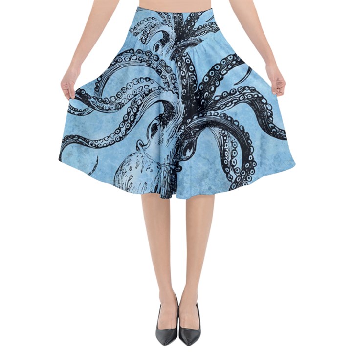 Vintage Octopus  Flared Midi Skirt