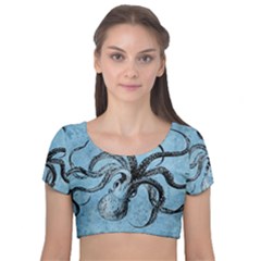 Vintage Octopus  Velvet Short Sleeve Crop Top 