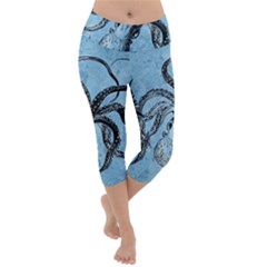 Vintage Octopus  Lightweight Velour Capri Yoga Leggings