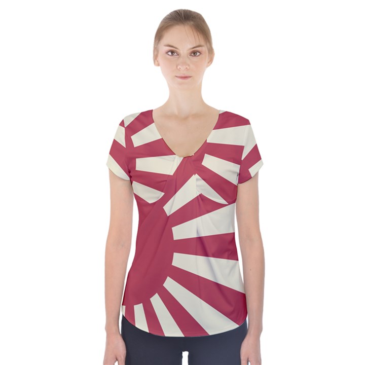 Rising Sun Flag Short Sleeve Front Detail Top