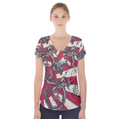 Rising Sun Flag Short Sleeve Front Detail Top by Valentinaart