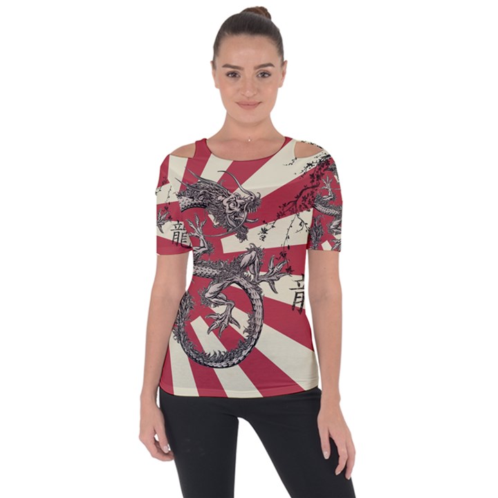 Rising Sun Flag Shoulder Cut Out Short Sleeve Top