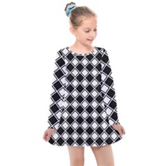 Square Diagonal Pattern Seamless Kids  Long Sleeve Dress by Nexatart