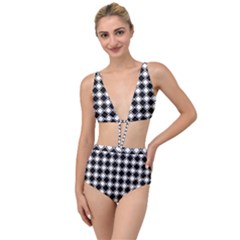 Square Diagonal Pattern Seamless Tied Up Two Piece Swimsuit