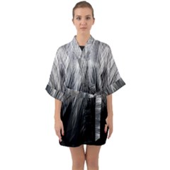 Feather Graphic Design Background Quarter Sleeve Kimono Robe