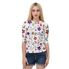 Flowers Pattern Texture Nature Quarter Sleeve Raglan Tee