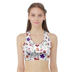 Flowers Pattern Texture Nature Sports Bra With Border