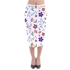 Flowers Pattern Texture Nature Velvet Midi Pencil Skirt