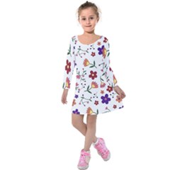 Flowers Pattern Texture Nature Kids  Long Sleeve Velvet Dress