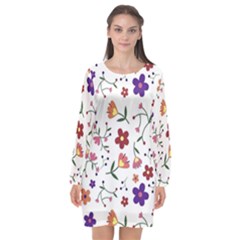 Flowers Pattern Texture Nature Long Sleeve Chiffon Shift Dress 