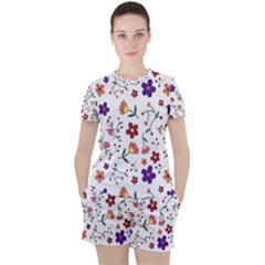 Flowers Pattern Texture Nature Women s Tee And Shorts Set