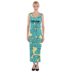 Leaves Dried Leaves Stamping Fitted Maxi Dress by Nexatart