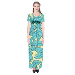 Leaves Dried Leaves Stamping Short Sleeve Maxi Dress