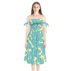 Leaves Dried Leaves Stamping Shoulder Tie Bardot Midi Dress by Nexatart