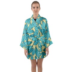 Leaves Dried Leaves Stamping Long Sleeve Kimono Robe