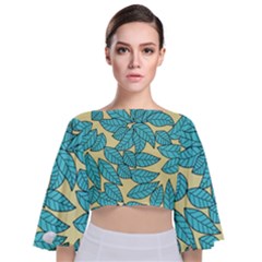 Leaves Dried Leaves Stamping Tie Back Butterfly Sleeve Chiffon Top by Nexatart