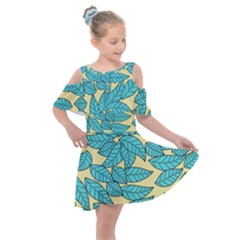 Leaves Dried Leaves Stamping Kids  Shoulder Cutout Chiffon Dress