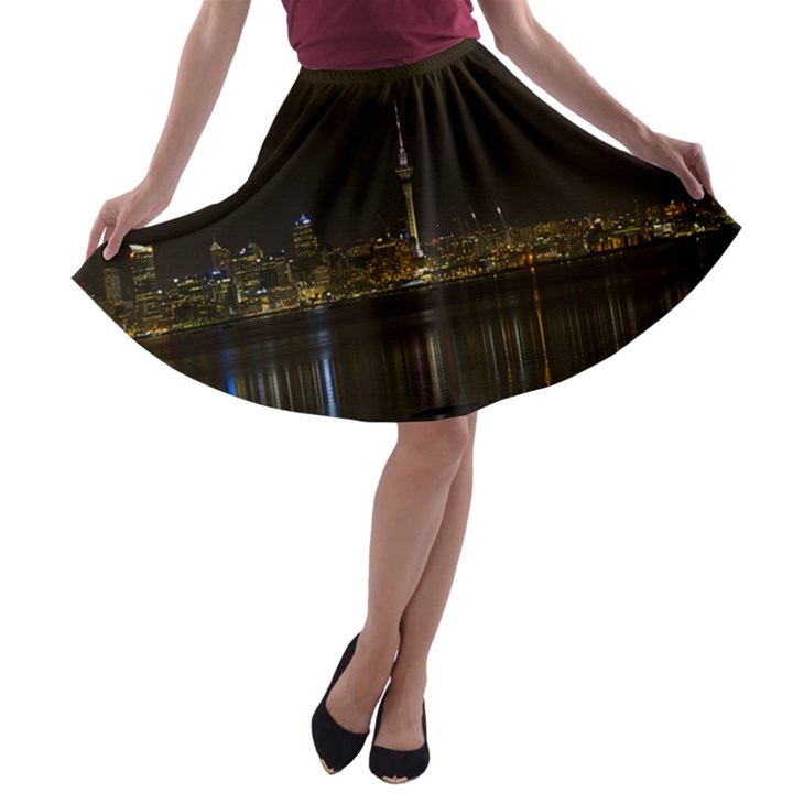 City River Water Cityscape Skyline A-line Skater Skirt