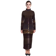 City River Water Cityscape Skyline Turtleneck Maxi Dress