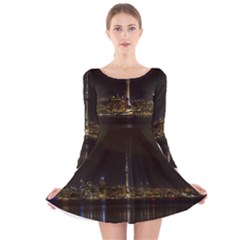 City River Water Cityscape Skyline Long Sleeve Velvet Skater Dress