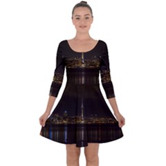 City River Water Cityscape Skyline Quarter Sleeve Skater Dress by Nexatart