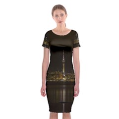 City River Water Cityscape Skyline Classic Short Sleeve Midi Dress by Nexatart