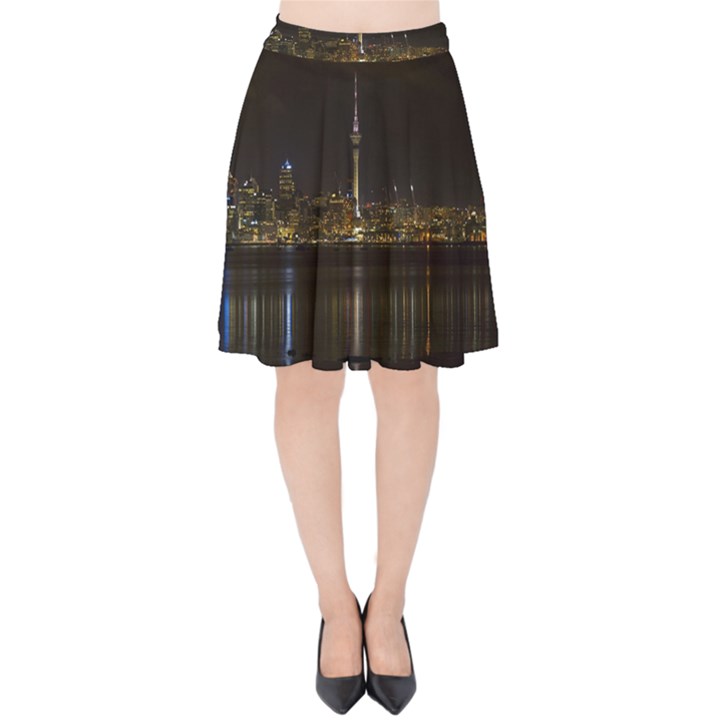 City River Water Cityscape Skyline Velvet High Waist Skirt