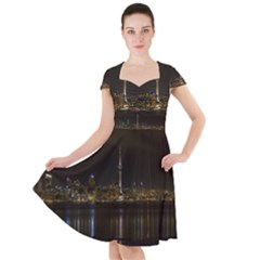 City River Water Cityscape Skyline Cap Sleeve Midi Dress