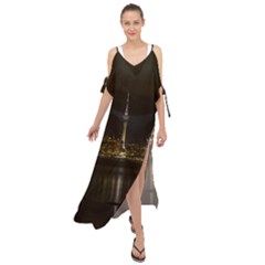 City River Water Cityscape Skyline Maxi Chiffon Cover Up Dress