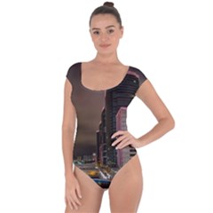 Hong Kong At Night Skyline Short Sleeve Leotard 