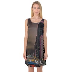 Hong Kong At Night Skyline Sleeveless Satin Nightdress