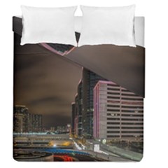 Hong Kong At Night Skyline Duvet Cover Double Side (queen Size)