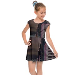 Hong Kong At Night Skyline Kids Cap Sleeve Dress