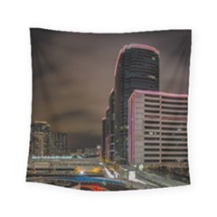 Hong Kong At Night Skyline Square Tapestry (small)