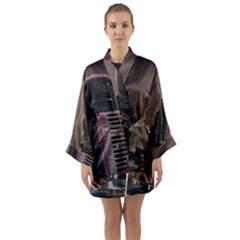 Hong Kong At Night Skyline Long Sleeve Kimono Robe