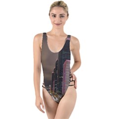 Hong Kong At Night Skyline High Leg Strappy Swimsuit