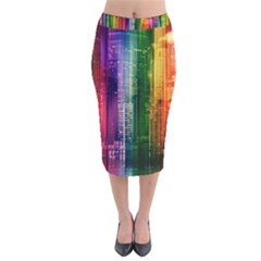 Skyline Light Rays Gloss Upgrade Velvet Midi Pencil Skirt by Nexatart