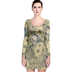 Abstract Art Artistic Botanical Long Sleeve Velvet Bodycon Dress