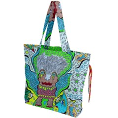 Cosmic Planet Angel Drawstring Tote Bag by chellerayartisans