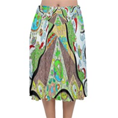 Cosmic Pyramid Velvet Flared Midi Skirt